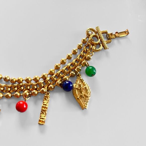 Vintage Multi Gold Chain Egyptian Revival Charm Bracelet - Picture 5 of 6